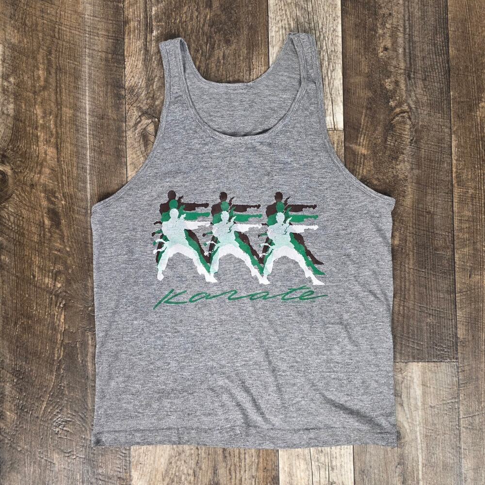 Vintage Karate Graphic Tank Top Gray Martial Arts